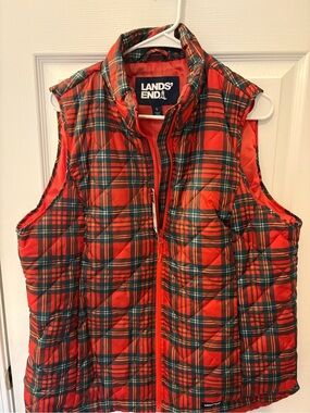 Lands' End Red and Green Plaid Quilted Vest